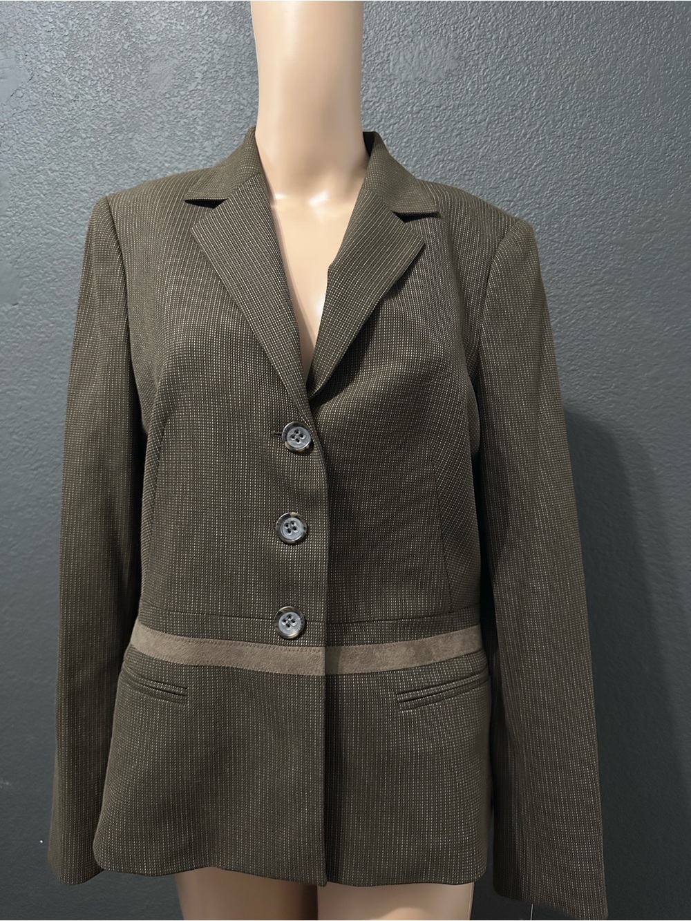 Kasper Olive Green Pinstripe Tailored Blazer